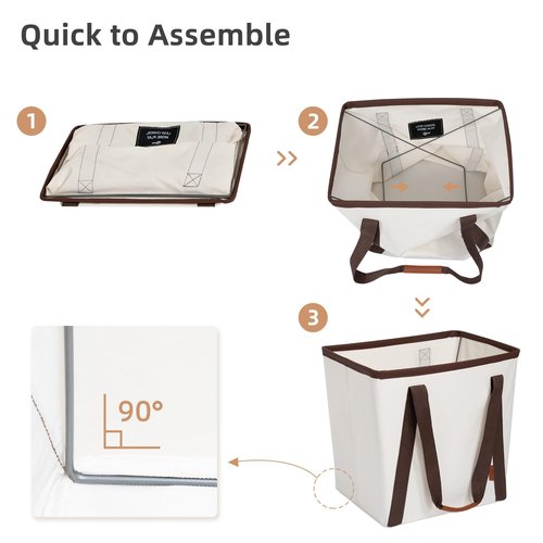 STORAGE MANIAC Collapsible Laundry Caddy, 128L (34 Gal) Large Collapsible Laundry Basket with Sturdy Metal Wire Frame, Long Carry Handles - Space-Saving, Foldable Laundry hamper, 2 Pack Beige