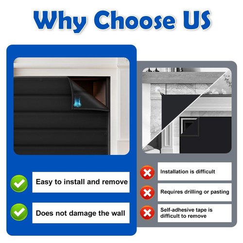 Magnetic Fireplace Draft Stopper Cover 39" x 32" - Indoor Winter Insulation Blanket to Block Cold Air & Heat Loss - Fits Metal Frames Only (NOT for Brick/Stone)