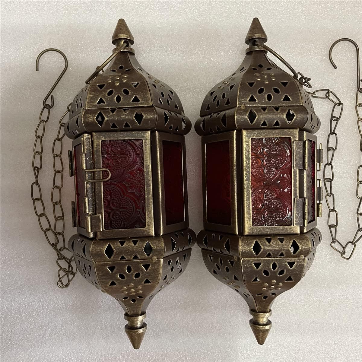Skiennix Moroccan Decorative Candle Lantern - Metal Hanging Tealight Holder | Vintage Bronze Gold, 13.8 Inches