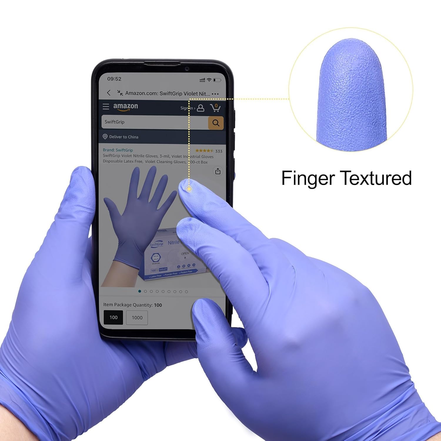 SwiftGrip Disposable Nitrile Exam Gloves - 3mil, Medium, Box of 100 | Violet, Latex-Free & Powder-Free for Medical Use