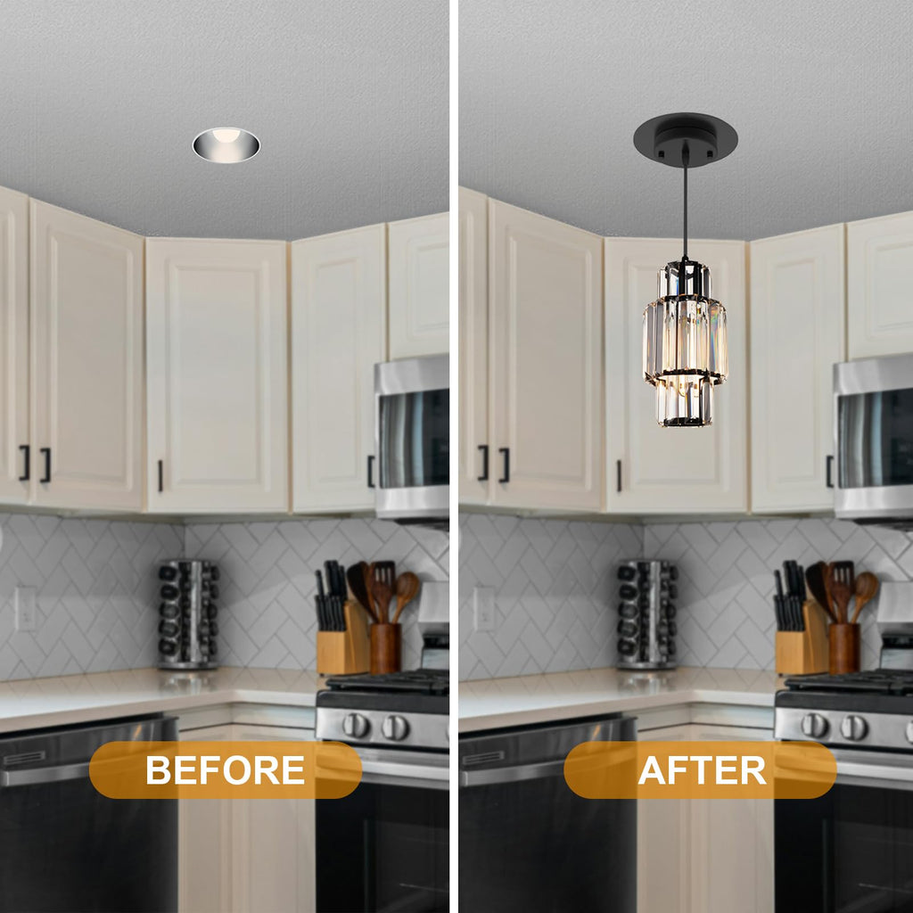 YIIZON 5" and 6" Recessed Can Light Conversion Kit, Fixture Upgrade, Pendant & Hanging Light, Ceiling Fan Compatible, 7¾ Inch Flat Steel Ceiling Medallion, Black Finish