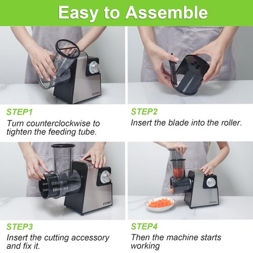FYONIO Electric Cheese Grater, 5 in 1 Salad Maker with Stainless Steel Blades, 250W Electric Food Slicer & Shredder, Electric Salad Machine for Cheeses, Fruits, Potatoes, Carrots