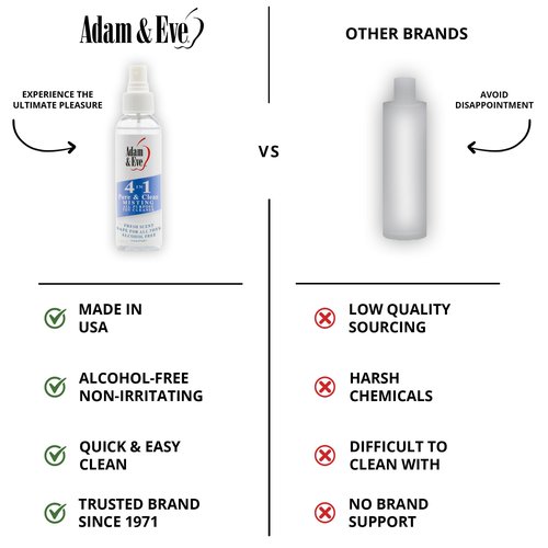 Adam & Eve Sex Toy Cleaner, 4 In 1 Pure And Clean Misting Spray, Fast Acting Misting Spray For Adult Toys, Vibrators, Dildos, Fresh Scent, Water Based Formula Perfect for Gifting, No Residue, 4 oz