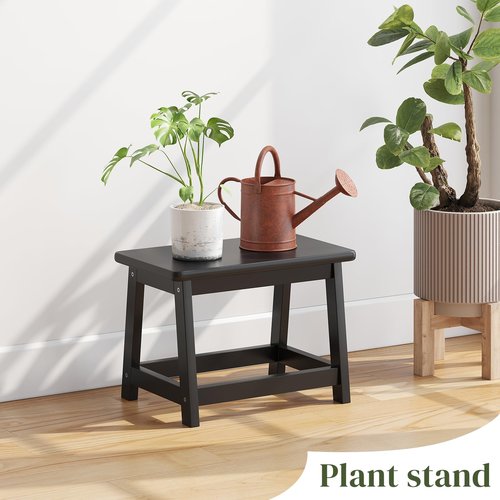 PULIJIAJU Black Step Stool, Small Bench Seat, Wood end Table, Wood Bathroom Vanity Bench, Plant Stand, Fishing Stool, Shoe Changing Handmade Stool for Kids or Adults(Black-Small)