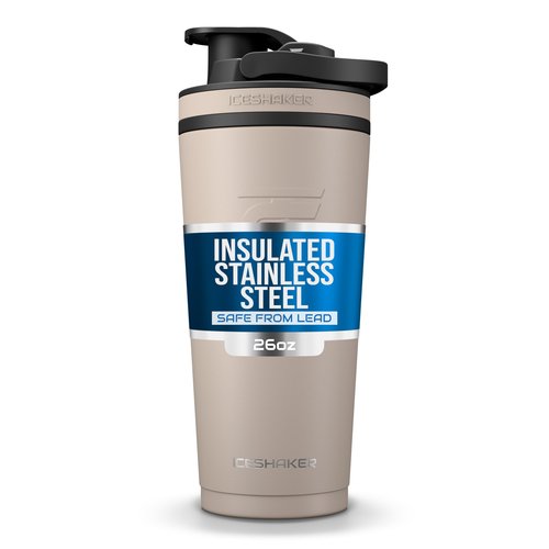 Ice Shaker Insulated Stainless Steel Shaker Bottle | 26oz, Java | Cold for 30+ Hours | Insulated Cup with Twist-on Agitator | Odor-Free Bottle for Protein Shakes, Water, Smoothies, Cocktails