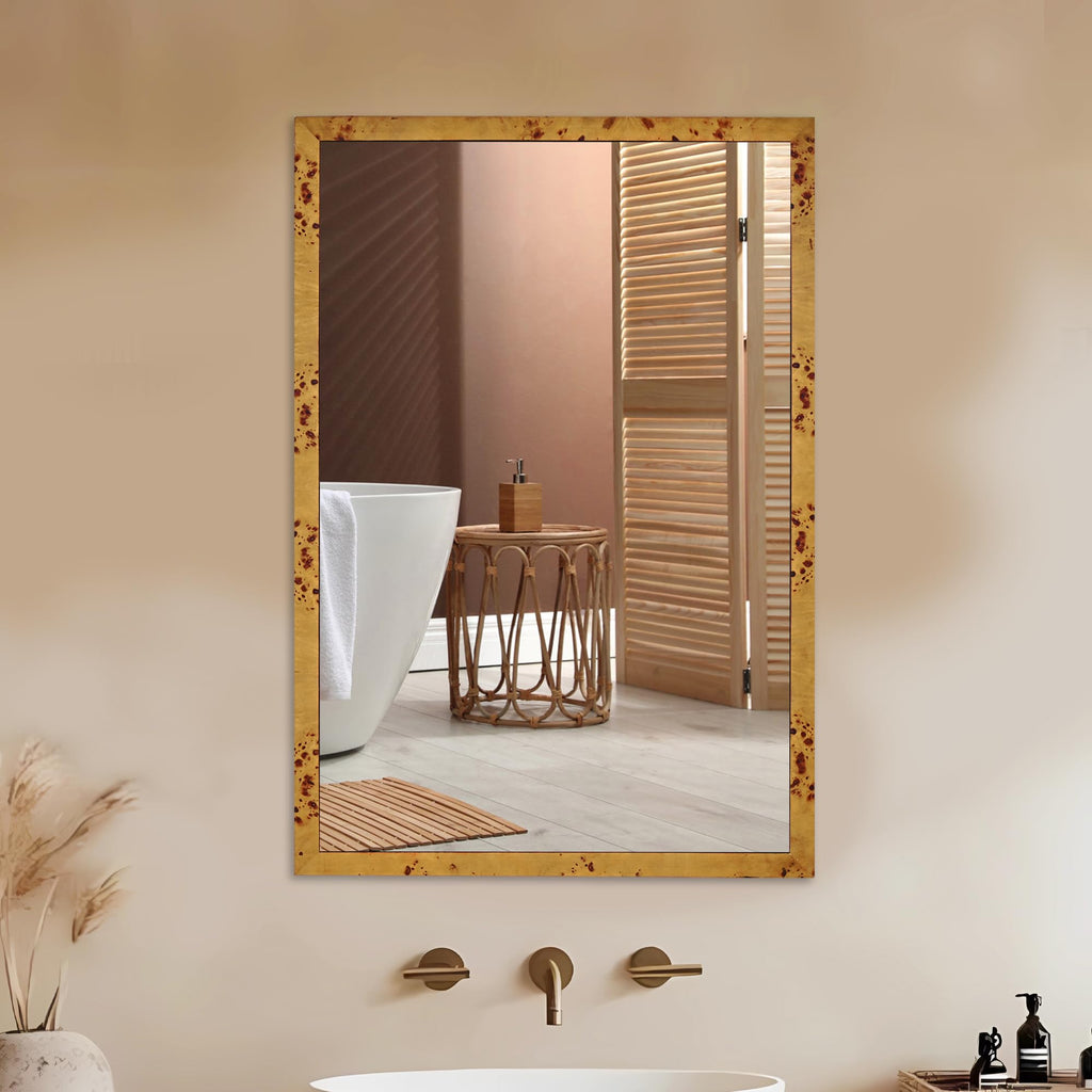 DUQIMO Wood Mirrors for Bathroom Over Sink 20x30 Inch, Rustic Wooden Framed Vanity Wall Mirror with Tempered Glass Farmhouse Bathroom & Entryway Decor