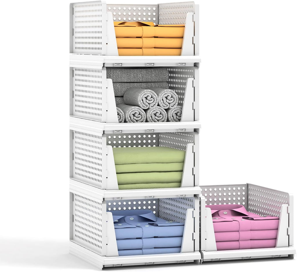 Stackable Plastic Storage Baskets by [Brand Name] - Foldable Organizers for Closet & Pantry | 5-Pack, 5L