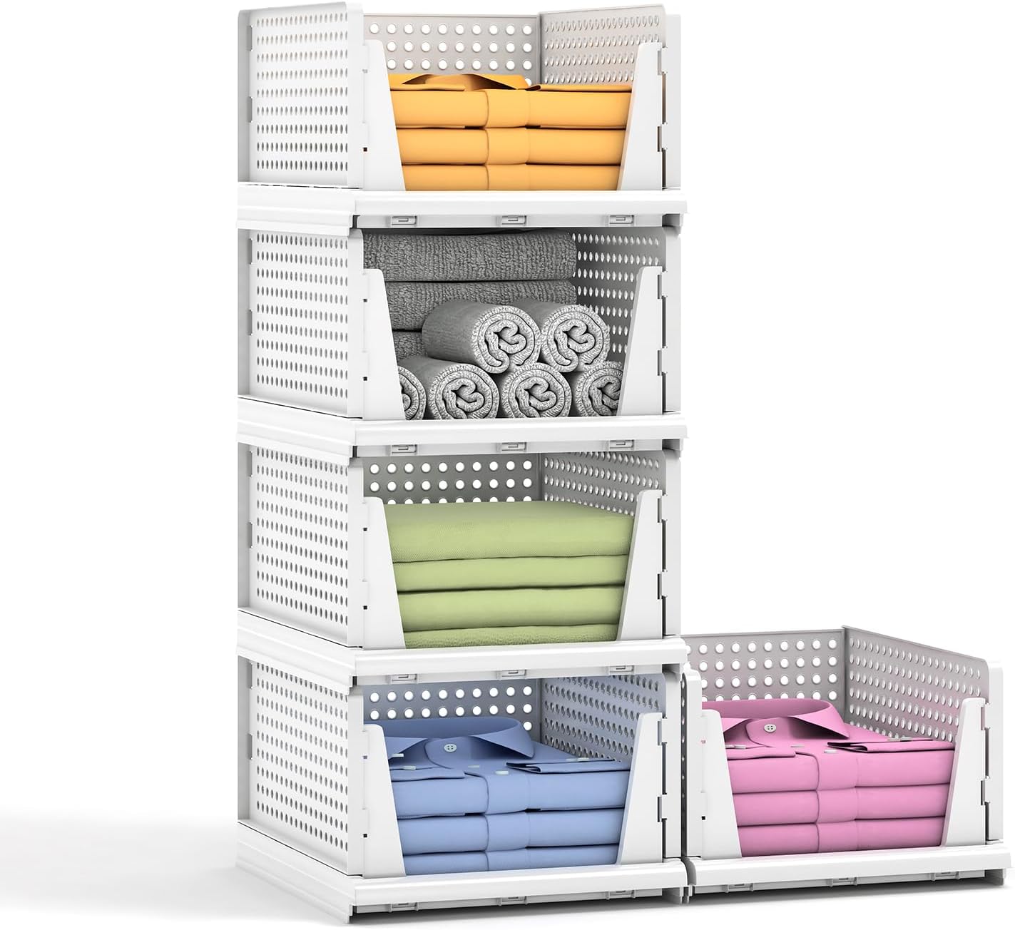 Stackable Plastic Storage Baskets by [Brand Name] - Foldable Organizers for Closet & Pantry | 5-Pack, 5L