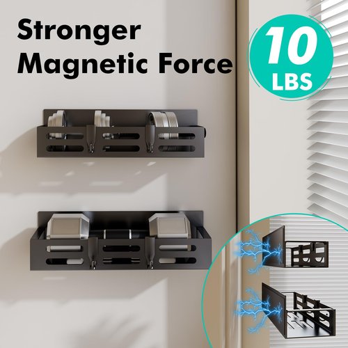 SETBAOO 4 Pack Magnetic Spice Rack for Refrigerator with 4-Hook Rack and Paper Towel Holder, Black Magnetic Shelf and Fridge Kitchen Cabinet Organizers Storage Seasoning Organization Mini Shelves.