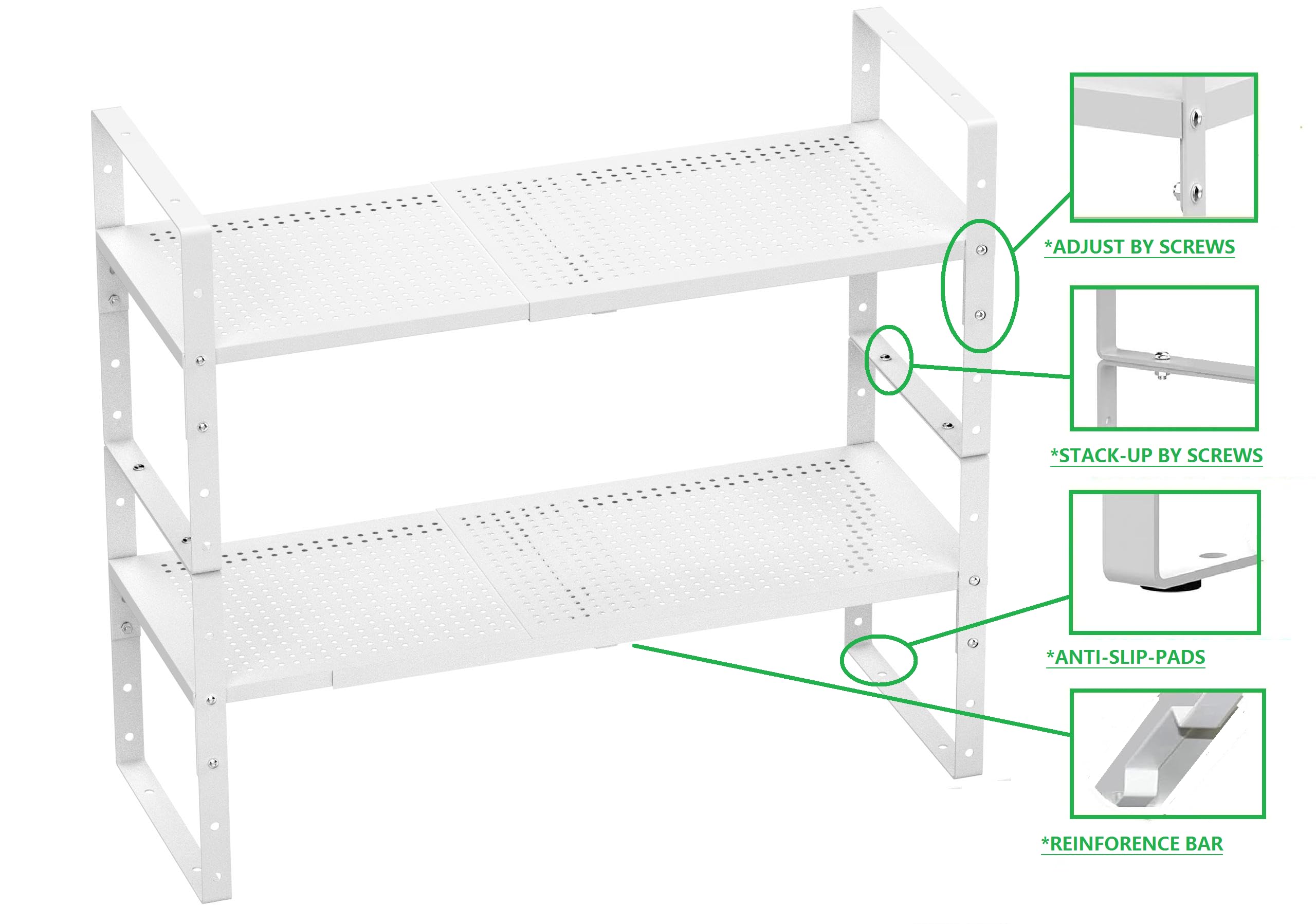 Wobmmi Expandable Shoe Rack Stackable Metal Pantry Storage Shelves Stand Adjustable Height Cabinet Shelf Organizer Racks Spice Shelving(3PACKS/WHITE,MEDIUM)