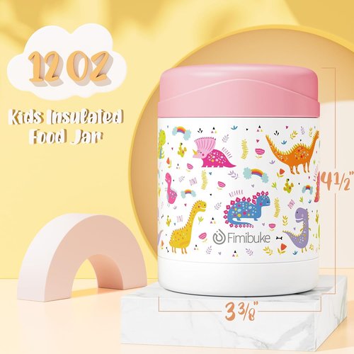 Fimibuke Insulated Kids Food Jar - 12 Oz BPA-Free Stainless Steel | Leakproof Lunch Container for Hot & Cold Meals
