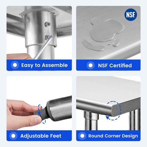 Hally Stainless Steel Table for Prep & Work 14 x 24 Inches, NSF Commercial Heavy Duty Table with Undershelf and Galvanized Legs for Restaurant, Home and Hotel