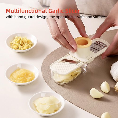 1PCS 3-in-1 Multifunctional Garlic Grinder– Stainless Steel Slicer/Shredder/Grinder with Hand Guard, Transparent Container & Blade Storage,Safe Food Slicer, Easy to Use & Clean