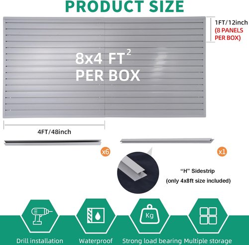 FRAYSCENT Slat Wall Paneling - Durable Garage Storage System | PVC Tool Organizer, Grey 4ft x 8ft