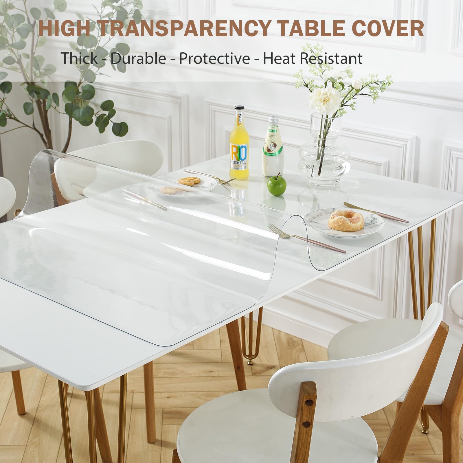 LovePads Clear Table Cover Protector 40 x 60 Inch, 1.5mm Thick Plastic Table Cover, Table Protector for Dining Room Table, Waterproof Vinyl Tablecloth Table Pad Mat for Kitchen, Dresser, Writing Desk