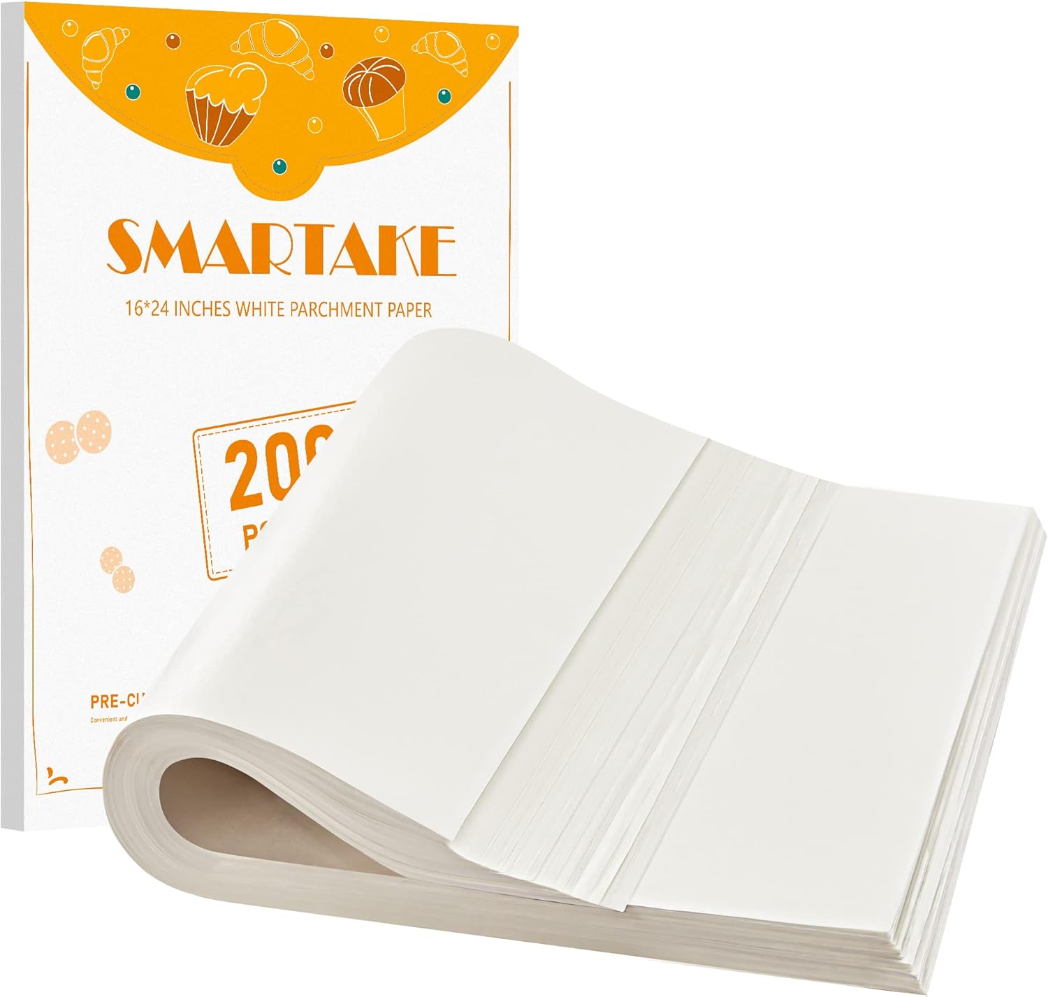 SMARTAKE Parchment Paper Baking Sheets - 200 Pcs Non-Stick Precut, 16x24 Inches for Baking & Grilling