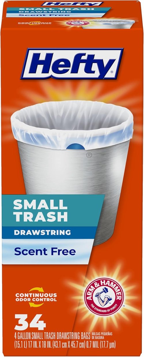 Hefty Small Garbage Bags - Unscented 4 Gallon Size | 34 Count for Easy Cleanup