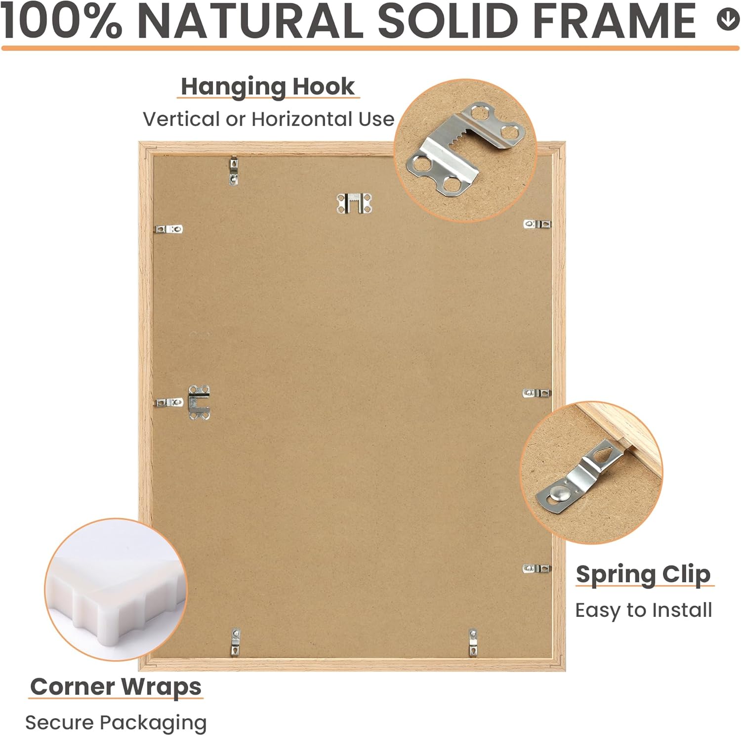 Upsimples 16x20 Picture Frames - Set of 3 Natural Solid Wood for 11x14 with Mat or 16x20 Without