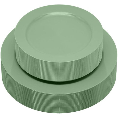 joy akkess 50PCS Sage Green Plastic Plates - Heavy Duty Sage Green Plates Disposable include 25 Dinner (10.25") & Dessert/Salad (7.5") for Birthday, Baby Shower, Wedding
