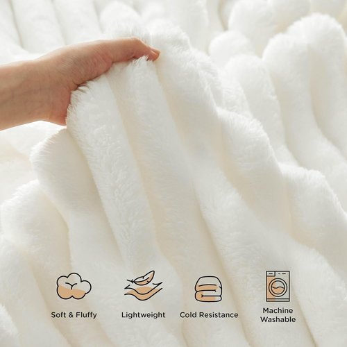 Bedsure Queen Size Blanket - 350GSM Super Soft Fuzzy Plush Throw | Cozy White Fleece, 90x90 Inches