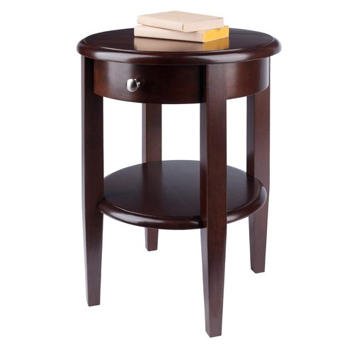 Winsome Concord Round End Table with Drawer and Shelf, for Living Room, Bedroom, Walnut