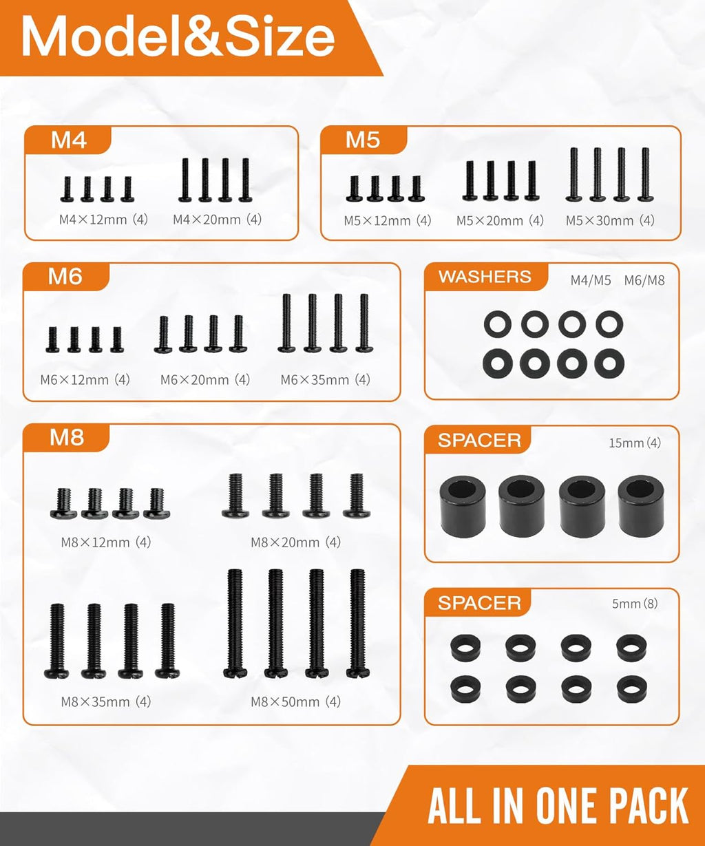 Universal TV Mounting Hardware Kit by [Brand Name] - M4 M5 M6 M8 Screws, Washers & Spacers for VESA Mounts, Fits TVs up to 80 Inches