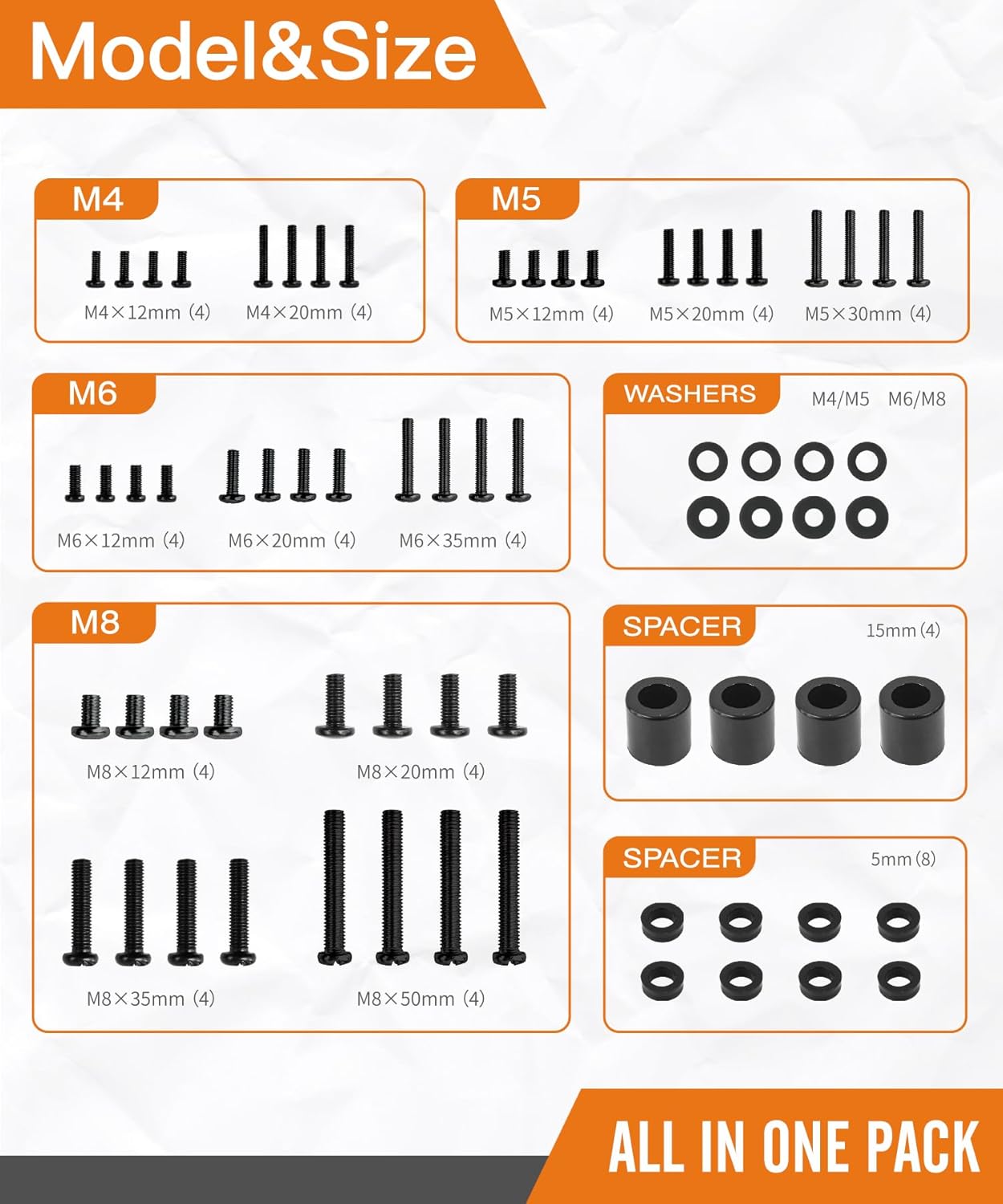 Universal TV Mounting Hardware Kit by [Brand Name] - M4 M5 M6 M8 Screws, Washers & Spacers for VESA Mounts, Fits TVs up to 80 Inches