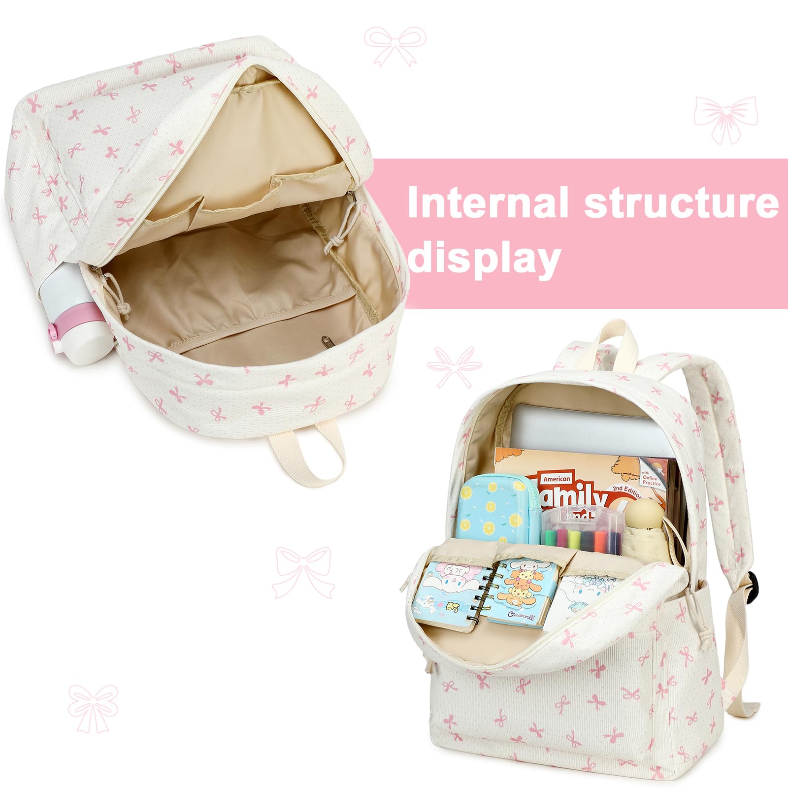 LEDAOU Backpack for Girls, 17" Kids Backpack for Girls Age 8-15, Corduroy Elementary Middle School Women Laptop Backpacks