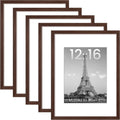 Upsimples 12x16 Picture Frame Set of 5 - Stylish Wall Gallery Frames for 8.5x11 or 12x16 Photos - Brown