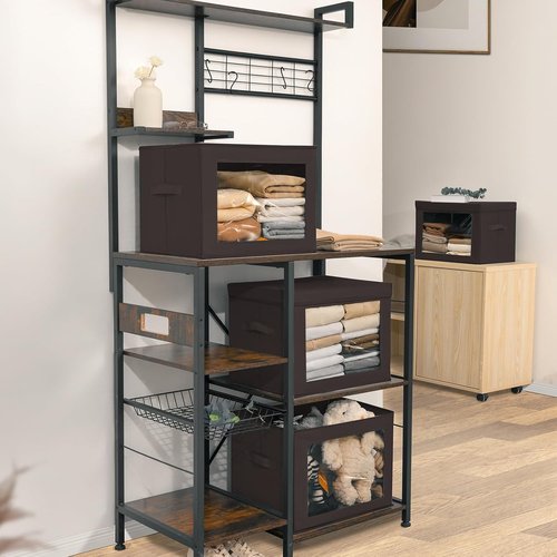 Homsorout Stackable Storage Bins - Large Foldable Closet Organizers with Lids | 6 Pack, Brown