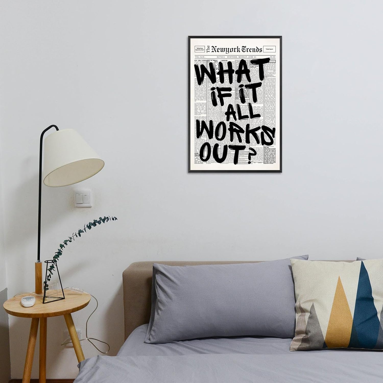 Skiennix Retro Black and White New York Newspaper Canvas Art - Positive Affirmation Wall Decor | 8x12in