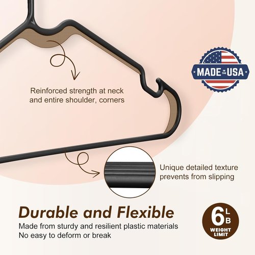 HOUSE DAY Black Plastic Hangers - 50 Pack Lightweight Slim Space-Saving Closet Organizers for Clothes