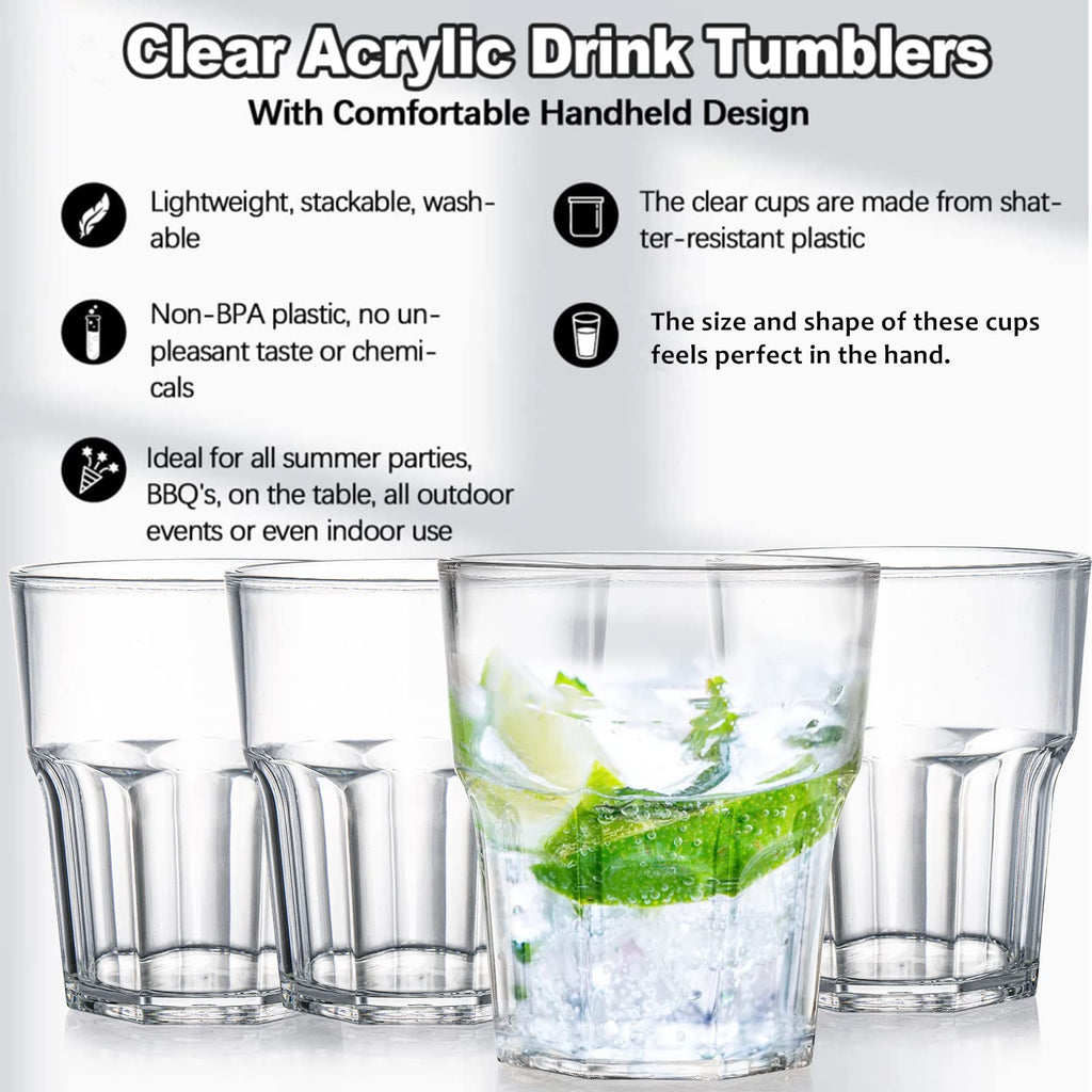 Tebery 16 Pack Classic Clear Plastic Tumbler Reusable Drinking Glasses, 8Oz Drinking Water Juice Cups, Stackable, BPA-Free