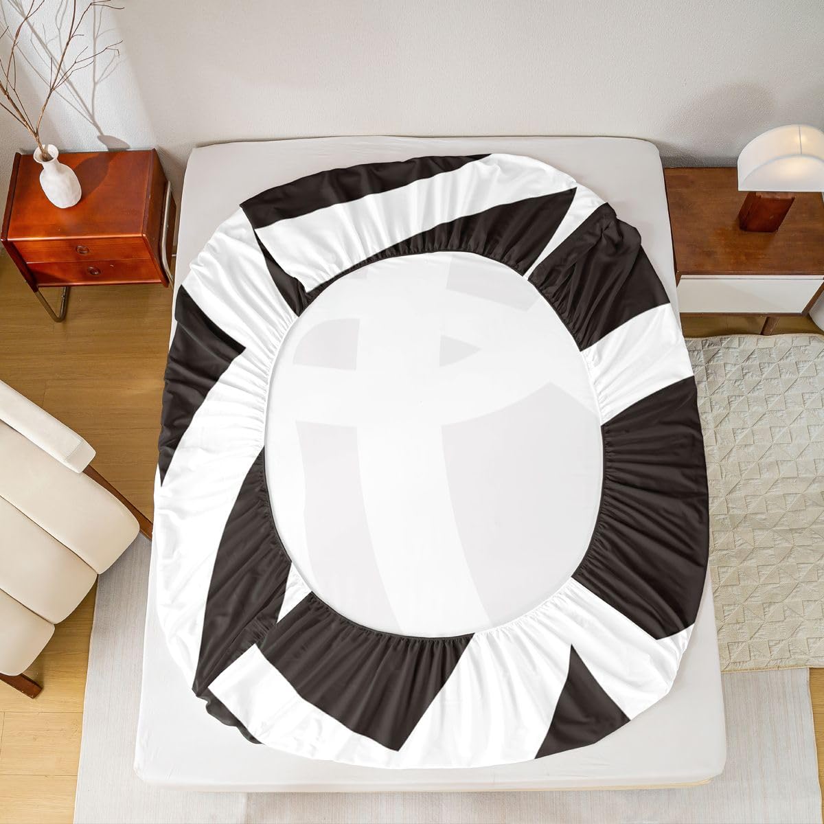 jejeloiu White and Black Bed Sheets Set Queen Size Geometric Sheet Set for Kids Stripe Line Sheets with Deep Pocket Fitted Sheet Women Men Teens Ultra Soft Abstract Modern ArtBedding