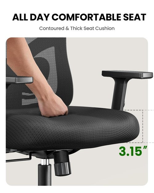 Marsail Ergonomic Office Chair Ergonomic Gaming Chair with Lumbar Support, 2D Headrest, Adjustable Armrests, Contoured Seat Cushion, Computer Desk Chair with Wheels for Home and Office (Dark)