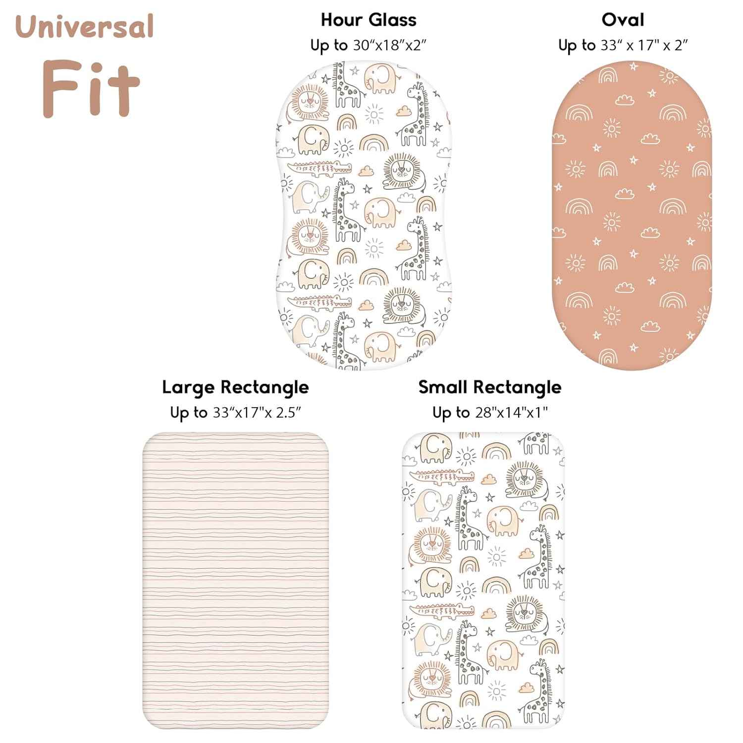 Yoofoss Bassinet Sheets - 3-Pack Fitted Sheets Set for Halo Bassinest | Soft, Breathable Fabric (Brown & Animals)