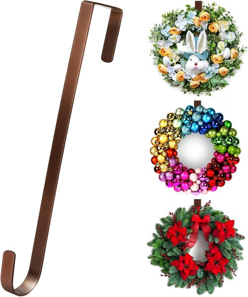 Metal Wreath Hanger by [Brand Name] - Non-Scratch Over the Door Hooks for Easy Front Door Décor | 12” Size