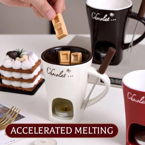 Sweet Fondue Cup for Date Night and More, Chocolate Melting Cup Set with Forks, Perfect as Fondue Mug or Chocolate Fondue Mug - Ideal Gifts for Birthday, Wedding, Mini Simmer Mug (White+Red)