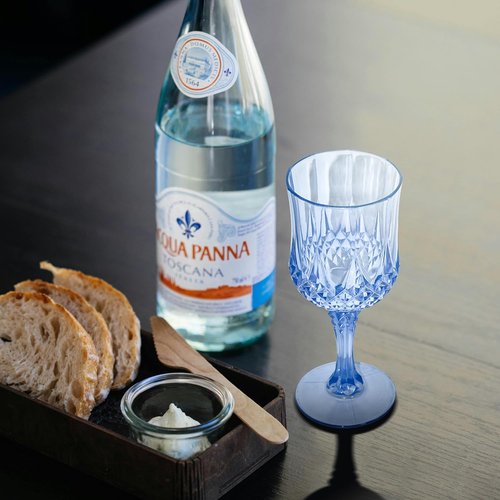 CHLJAR 48 PCS Blue Plastic Wine Glasses 7oz, Reusable Drinkware Vintage Plastic Goblets for Parties Baby Shower Wedding Reception Grand Event Party, Blue