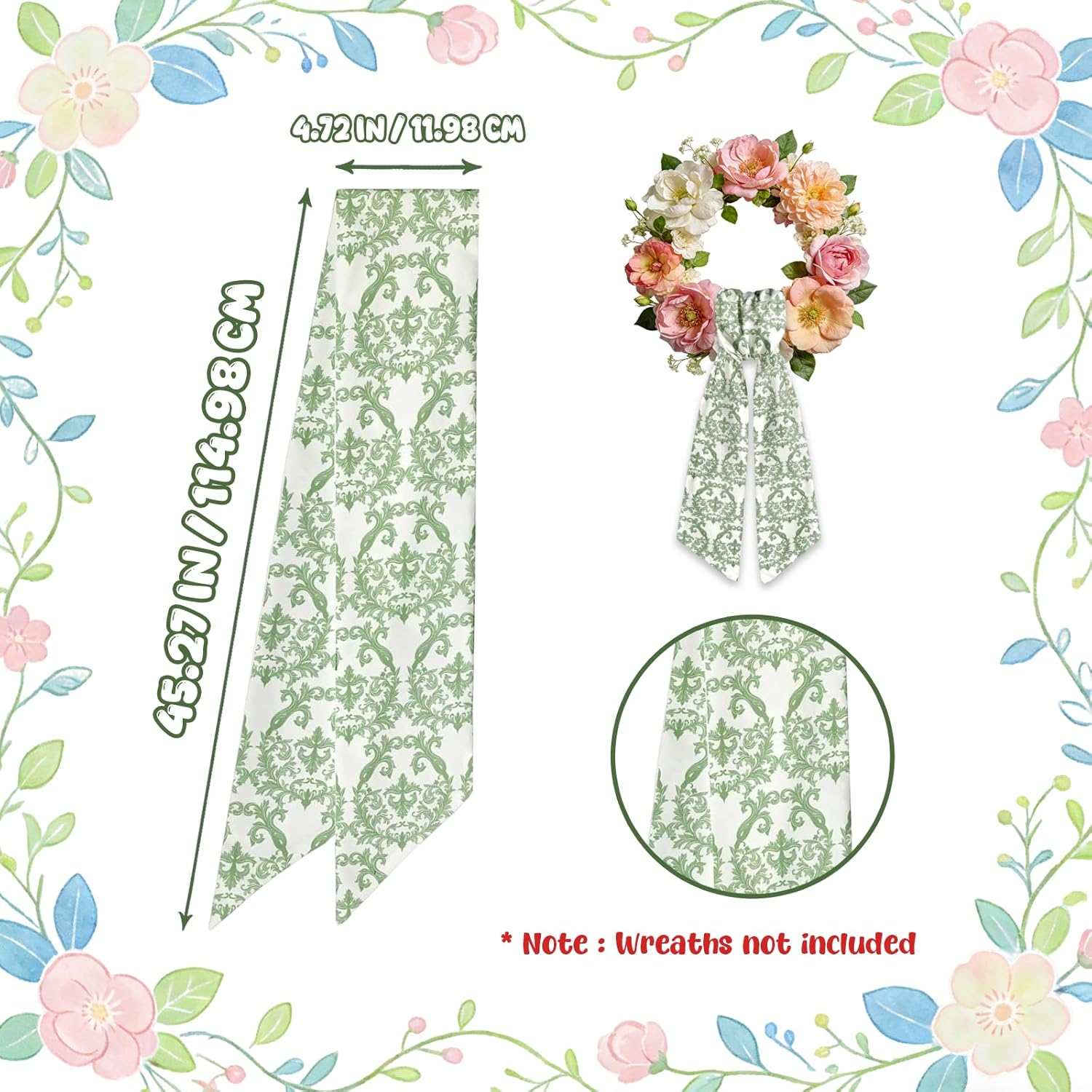 AZYM Wreath Sash Set - Vintage Ribbon Accessories for Indoor/Outdoor Door Decor | 2 Pcs