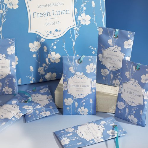 SCENTORINI Scented Sachets for Drawers and Closets, Fresh Linen Scent 14 Pack, Sachets Bags, Closet Freshener Sachet for Wardrobe, Cupboard, Luggage, Handbag, Suitcases