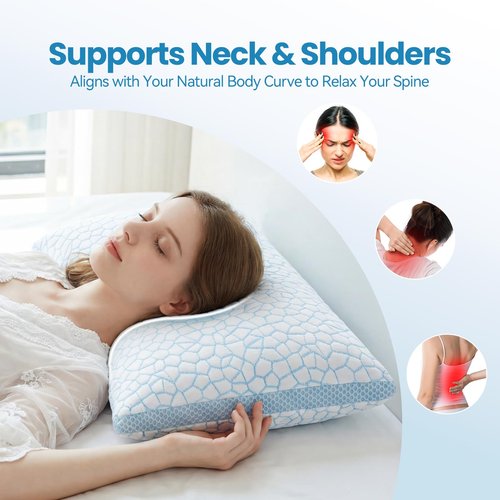 QUTOOL Double Sided Cooling Pillow for Hot Sleepers, Shredded Memory Foam Pillows Standard Size Set of 2, Adjustable Soft & Firm Gel Bed Pillow for Side, Back, Stomach Sleepers