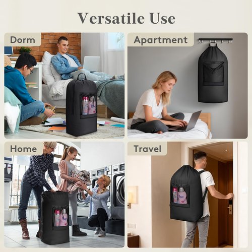 Lifewit Laundry Bag, Extra Large Laundry Backpack with Shoulder Straps and Mesh Pocket for Laundromat, Heavy Duty Laundry Bag Backpack for Dirty Clothes for College Dorm/Travel/Apartment, 90L, Black