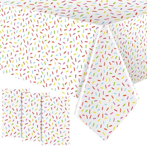 Oudain 3 Pieces Sprinkle Table Cloth Disposable Plastic Confetti Tablecloth 108 x 54 Inches Rectangle Baby Sprinkle Decorations for Girls Boys Birthday Wedding Baby Shower Party Supplies Favor (White)