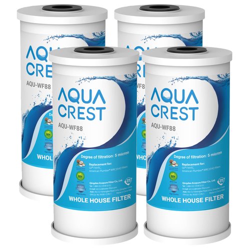AQUA CREST FXHTC Whole House Water Filter, Well Water Filter Replacement for GE® FXHTC, GXWH40L, American Plumber W10-PR, Culligan® RFC-BBSA, W10-BC, Carbon Filters, 5 Micron, Pack of 4
