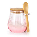 Arrozon 15 oz Pink Sugar Bowl with Bamboo Lid and Spoon,Pink Kitchen Decor and Accessories,Glass Jar with Airtight Lid, Brown Sugar Keeper, Sugar Container for Coffee Bar and office