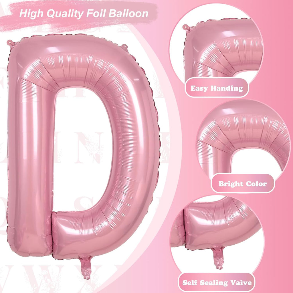 Pastel Pink D Balloon - 40 Inch Giant Mylar Foil Letter D for Girls' Birthday & Baby Shower Decor