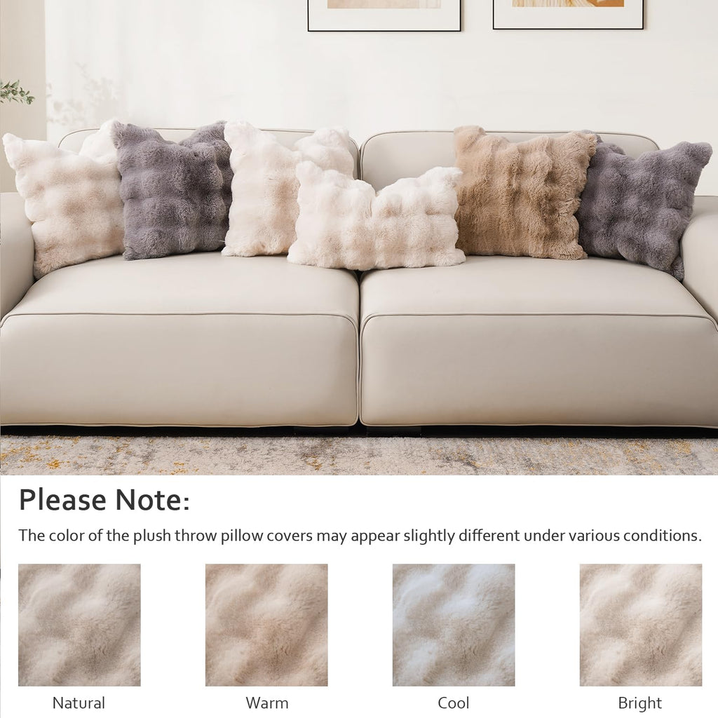 SOMAHE Set of 2 Throw Pillow Covers 18x18 Decorative Pillow Covers for Couch Faux Fur Soft Cozy Pillowcase Sofa Fluffy Plush Pillow Cases Cream White