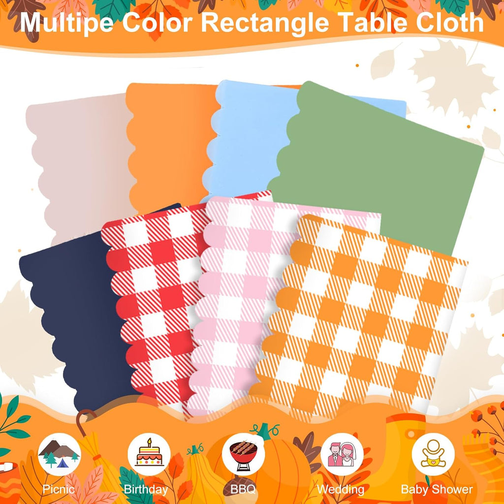 Skiennix Orange Gingham Tablecloth - 54" x 108" Waterproof Disposable Checkered Cover for Parties & Events