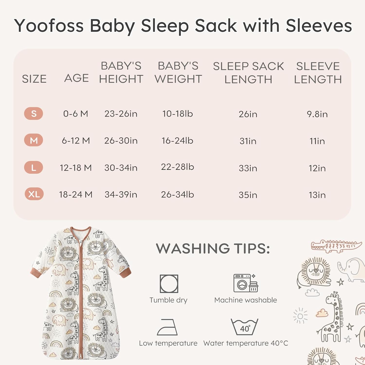 Yoofoss Baby Sleep Sack - Organic Cotton 1.0 Tog Long Sleeve Wearable Blanket for Infants 6-12 Months